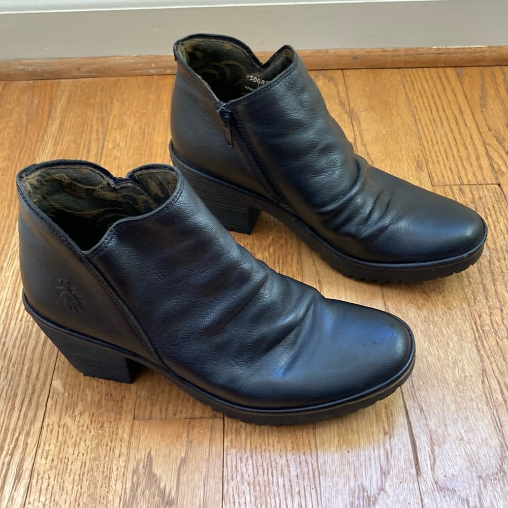 Fly London black leather booties